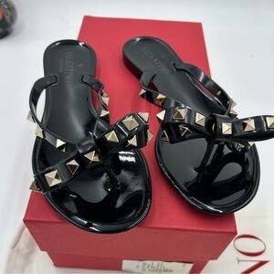 Women’s Valentino, GARAVANI rock, stud, thong sandals with pyramid studs size 36